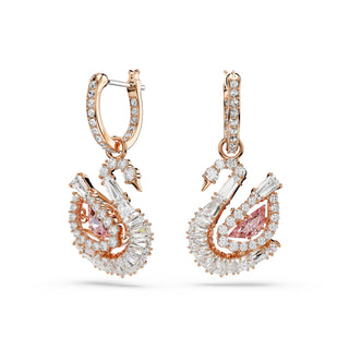 Swan drop earrings, Pavé, Swan, Pink