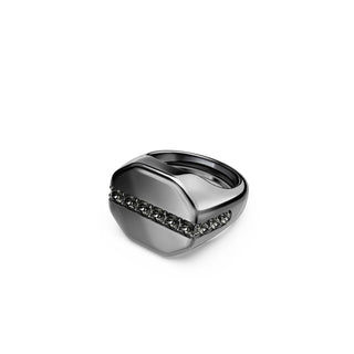 Dextera Octagon ring Octagon shape, Round cut, Black, Ruthenium plated