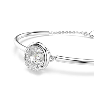 Dextera bangle, Round cut, White, Rhodium plated