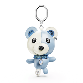 Teddy bag charm, Bear, Blue, Rhodium plated