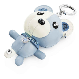 Teddy bag charm, Bear, Blue, Rhodium plated