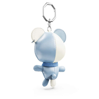 Teddy bag charm, Bear, Blue, Rhodium plated