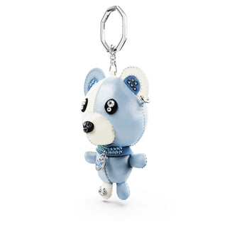 Teddy bag charm, Bear, Blue, Rhodium plated