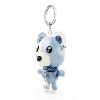 Teddy bag charm, Bear, Blue, Rhodium plated