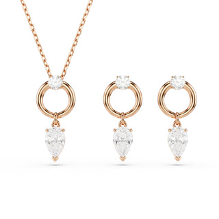 Mesmera set Pear cut, Round cut, White, Rose gold-tone plated