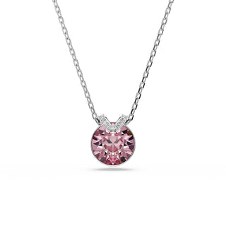Bella V pendant Round cut, Pink, Rhodium plated