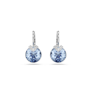Bella V drop earrings Round cut, Blue, Rhodium plated