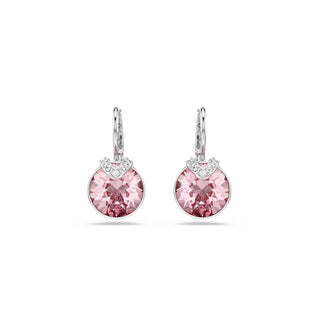 Bella V drop earrings Round cut, Pink, Rhodium plated