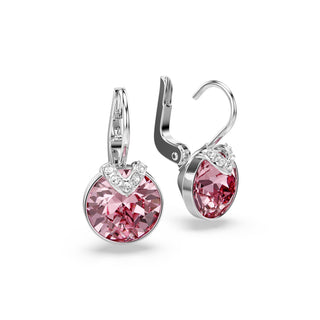 Bella V drop earrings Round cut, Pink, Rhodium plated