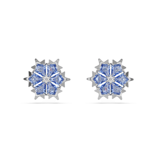 Magic stud earrings, Snowflake, Blue, Rhodium plated