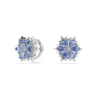 Magic stud earrings, Snowflake, Blue, Rhodium plated