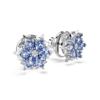 Magic stud earrings, Snowflake, Blue, Rhodium plated