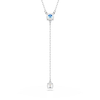 Stilla Attract Y necklace Round cut, Blue, Rhodium plated