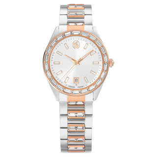 Matrix date watch, Swiss Made, Metal bracelet, Rose gold tone, Mixed metal finish