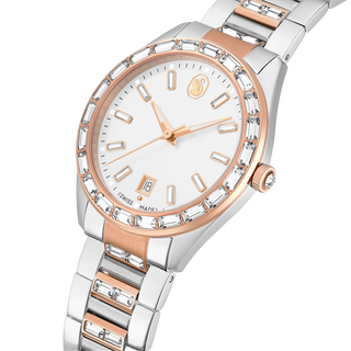 Matrix date watch, Swiss Made, Metal bracelet, Rose gold tone, Mixed metal finish