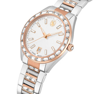 Matrix date watch, Swiss Made, Metal bracelet, Rose gold tone, Mixed metal finish