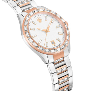Matrix date watch, Swiss Made, Metal bracelet, Rose gold tone, Mixed metal finish