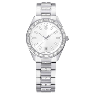 Matrix date watch, Swiss Made, Metal bracelet, Silver tone, Stainless steel