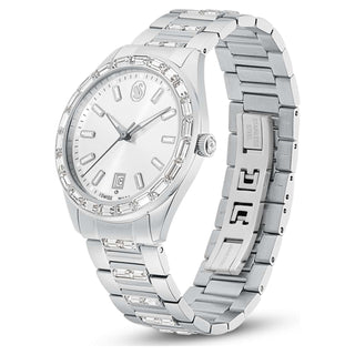 Matrix date watch, Swiss Made, Metal bracelet, Silver tone, Stainless steel