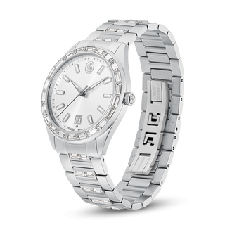 Matrix date watch, Swiss Made, Metal bracelet, Silver tone, Stainless steel