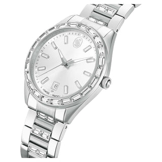 Matrix date watch, Swiss Made, Metal bracelet, Silver tone, Stainless steel