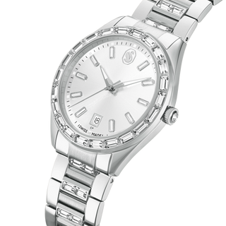 Matrix date watch, Swiss Made, Metal bracelet, Silver tone, Stainless steel