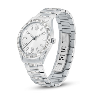 Matrix date watch, Swiss Made, Metal bracelet, Silver tone, Stainless steel