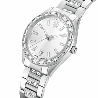Matrix date watch, Swiss Made, Metal bracelet, Silver tone, Stainless steel