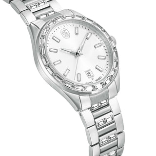 Matrix date watch, Swiss Made, Metal bracelet, Silver tone, Stainless steel