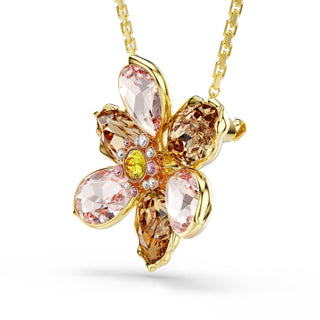 Idyllia pendant and brooch Mixed cuts, Flower, Multicolored, Gold-tone plated