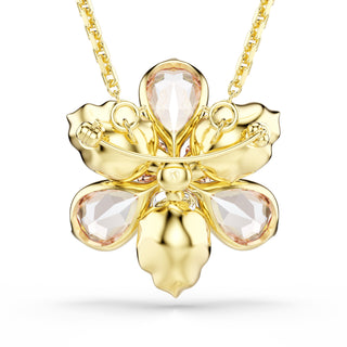 Idyllia pendant and brooch Mixed cuts, Flower, Multicolored, Gold-tone plated