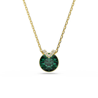 Bella V pendant Round cut, Green, Gold-tone plated