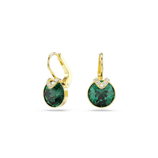 Bella V drop earrings Round cut, Green, Gold-tone plated