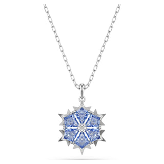 Magic pendant, Snowflake, Blue, Rhodium plated