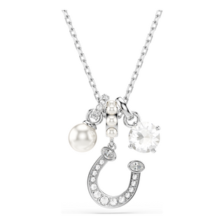 Symbolica pendant, Crystal pearl, Round cut, Pavé, Horse shoe, White, Rhodium plated