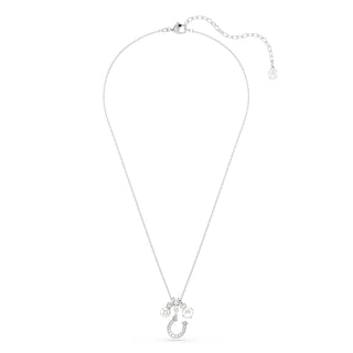 Symbolica pendant, Crystal pearl, Round cut, Pavé, Horse shoe, White, Rhodium plated