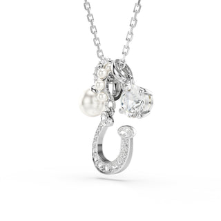 Symbolica pendant, Crystal pearl, Round cut, Pavé, Horse shoe, White, Rhodium plated