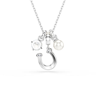Symbolica pendant, Crystal pearl, Round cut, Pavé, Horse shoe, White, Rhodium plated