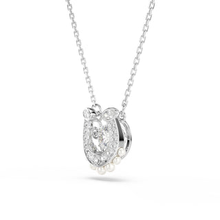 Symbolica pendant, Crystal pearl, Round cut, Pavé, Horse shoe, White, Rhodium plated