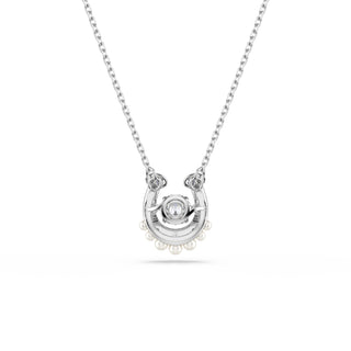 Symbolica pendant, Crystal pearl, Round cut, Pavé, Horse shoe, White, Rhodium plated