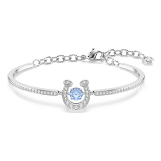 Symbolica bangle, Round cut, Pavé, Horse shoe, Blue, Rhodium plated