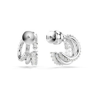 Hyperbola hoop earrings, Round cut, Mini, White, Rhodium plated