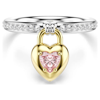 Idyllia motif ring, Mixed cuts, Heart, Pink, Mixed metal finish