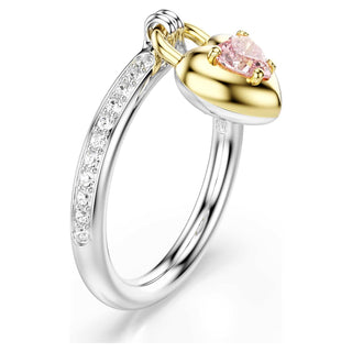 Idyllia motif ring, Mixed cuts, Heart, Pink, Mixed metal finish