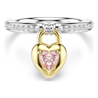 Idyllia motif ring, Mixed cuts, Heart, Pink, Mixed metal finish
