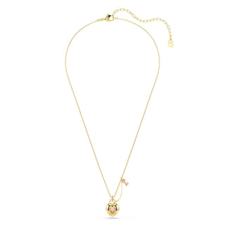 Idyllia pendant, Mixed cuts, Heart, Key, Pink, Gold-tone plated