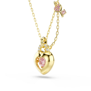 Idyllia pendant, Mixed cuts, Heart, Key, Pink, Gold-tone plated