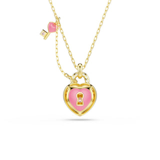 Idyllia pendant, Mixed cuts, Heart, Key, Pink, Gold-tone plated