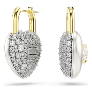 Idyllia drop earrings, Mixed cuts, Heart, White, Gold-tone plated