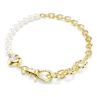 Idyllia bracelet, Crystal pearl, White, Gold-tone plated